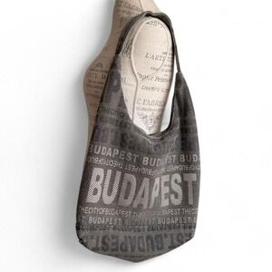 Robin Ruth Budapest City Graphic Hobo Bag‎ Grey Canvas